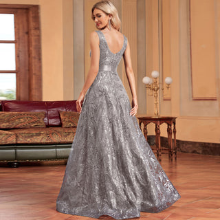 Luxury V-Neck Sequins Evening Gown Women Elegant Prom Maxi Dress - Rosymae