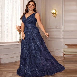 Luxury V-Neck Sequins Evening Gown Women Elegant Prom Maxi Dress - Rosymae
