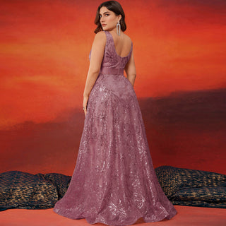 Luxury V-Neck Sequins Evening Gown Women Elegant Prom Maxi Dress - Rosymae