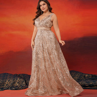 Luxury V-Neck Sequins Evening Gown Women Elegant Prom Maxi Dress - Rosymae