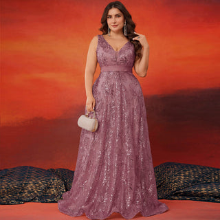 Luxury V-Neck Sequins Evening Gown Women Elegant Prom Maxi Dress - Rosymae