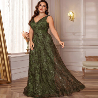 Luxury V-Neck Sequins Evening Gown Women Elegant Prom Maxi Dress - Rosymae