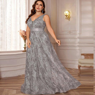 Luxury V-Neck Sequins Evening Gown Women Elegant Prom Maxi Dress - Rosymae