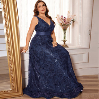 Luxury V-Neck Sequins Evening Gown Women Elegant Prom Maxi Dress - Rosymae