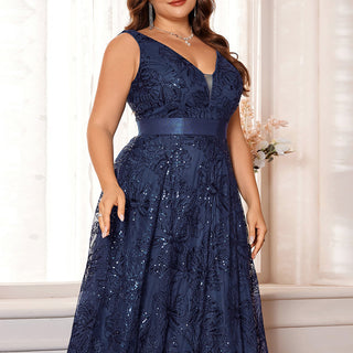Luxury V-Neck Sequins Evening Gown Women Elegant Prom Maxi Dress - Rosymae