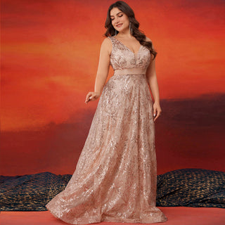Luxury V-Neck Sequins Evening Gown Women Elegant Prom Maxi Dress - Rosymae
