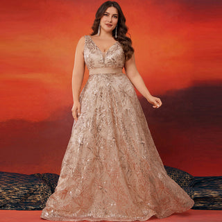 Luxury V-Neck Sequins Evening Gown Women Elegant Prom Maxi Dress - Rosymae