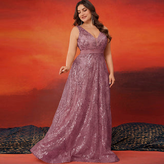 Luxury V-Neck Sequins Evening Gown Women Elegant Prom Maxi Dress - Rosymae