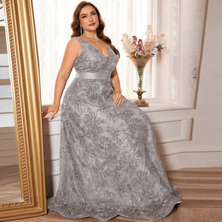 Luxury V-Neck Sequins Evening Gown Women Elegant Prom Maxi Dress - Rosymae
