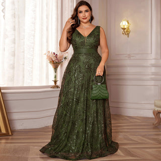 Luxury V-Neck Sequins Evening Gown Women Elegant Prom Maxi Dress - Rosymae