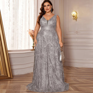 Luxury V-Neck Sequins Evening Gown Women Elegant Prom Maxi Dress - Rosymae