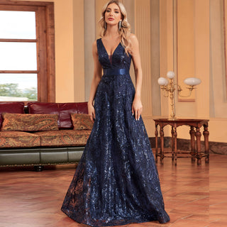 Luxury V-Neck Sequins Evening Gown Women Elegant Prom Maxi Dress - Rosymae