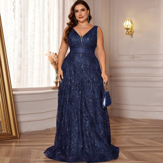 Luxury V-Neck Sequins Evening Gown Women Elegant Prom Maxi Dress - Rosymae