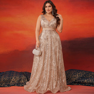 Luxury V-Neck Sequins Evening Gown Women Elegant Prom Maxi Dress - Rosymae