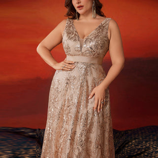 Luxury V-Neck Sequins Evening Gown Women Elegant Prom Maxi Dress - Rosymae