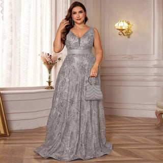 Luxury V-Neck Sequins Evening Gown Women Elegant Prom Maxi Dress - Rosymae