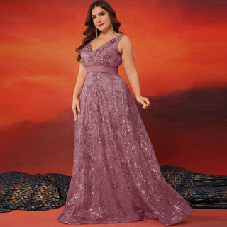 Luxury V-Neck Sequins Evening Gown Women Elegant Prom Maxi Dress - Rosymae
