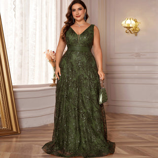 Luxury V-Neck Sequins Evening Gown Women Elegant Prom Maxi Dress - Rosymae