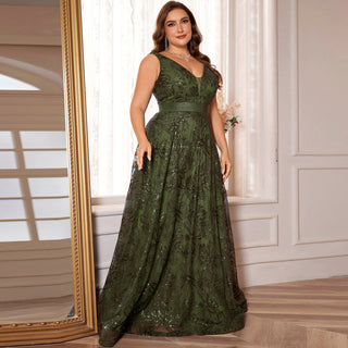 Luxury V-Neck Sequins Evening Gown Women Elegant Prom Maxi Dress - Rosymae