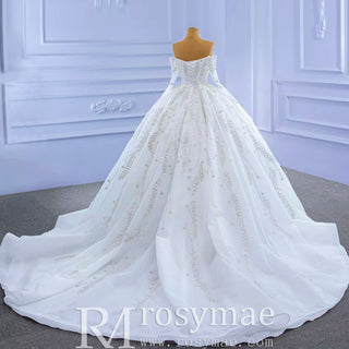 Luxury Wedding Dress Off the Shoulder Long Sleeve Wedding Gown - Rosymae