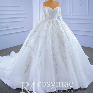 Luxury Wedding Dress Off the Shoulder Long Sleeve Wedding Gown - Rosymae