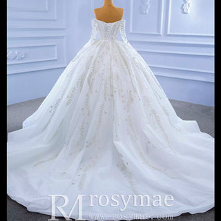 Luxury Wedding Dress Off the Shoulder Long Sleeve Wedding Gown - Rosymae