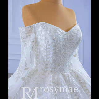 Luxury Wedding Dress Off the Shoulder Long Sleeve Wedding Gown - Rosymae