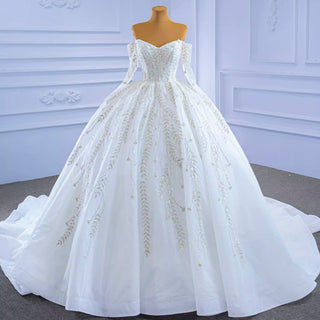 Luxury Wedding Dress Off the Shoulder Long Sleeve Wedding Gown - Rosymae