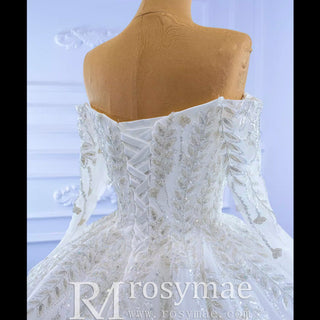 Luxury Wedding Dress Off the Shoulder Long Sleeve Wedding Gown - Rosymae