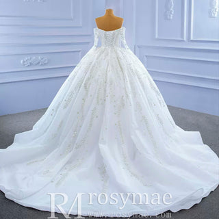 Luxury Wedding Dress Off the Shoulder Long Sleeve Wedding Gown - Rosymae