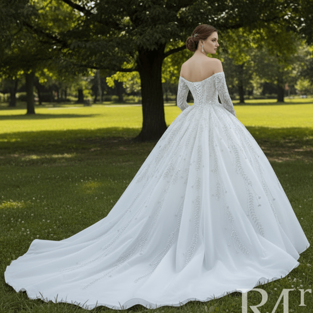 Luxury Wedding Dress Off the Shoulder Long Sleeve Wedding Gown - Rosymae