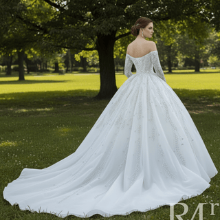 Luxury Wedding Dress Off the Shoulder Long Sleeve Wedding Gown - Rosymae