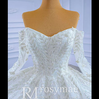 Luxury Wedding Dress Off the Shoulder Long Sleeve Wedding Gown - Rosymae
