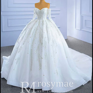 Luxury Wedding Dress Off the Shoulder Long Sleeve Wedding Gown - Rosymae