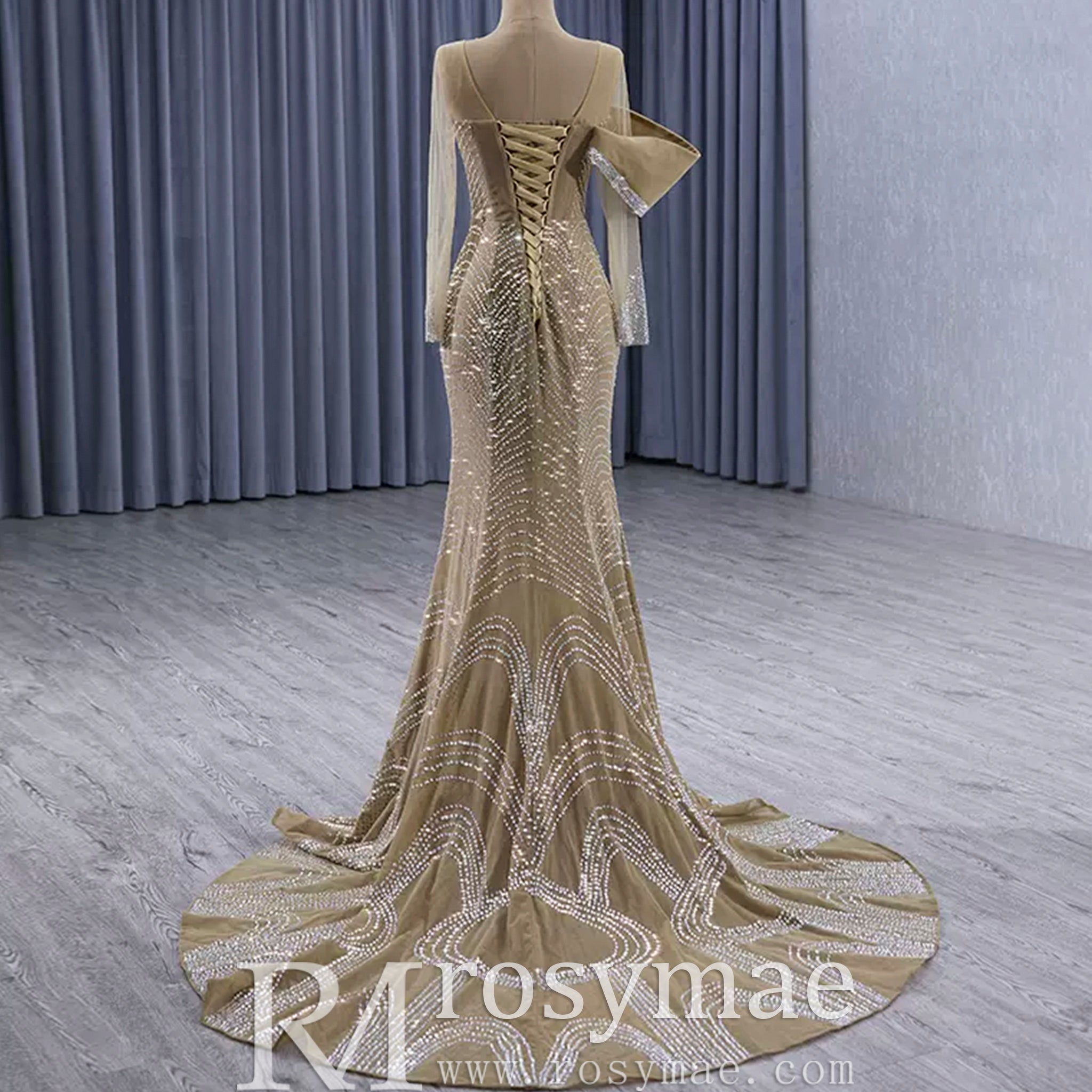 Elegant Long Sleeves Luxury Wedding Dress with Sparkly Crystals White / 18W Elegant Long Sleeves Luxury Wedding Dress with Sparkly Crystals White / 18W