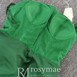 Maxi Long Sleeve Dark Green Mermaid Prom Dress with Scoop Neckline - Rosymae