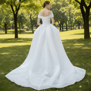 Mermaid Appliques Pearls Cap Sleeve Unique Wedding Dress - Rosymae