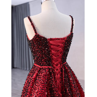 Mermaid Beaded with Removable Overskirt Prom Dress Spaghetti Strap Pageant Dress - Rosymae