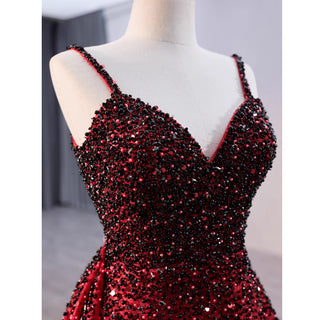 Mermaid Beaded with Removable Overskirt Prom Dress Spaghetti Strap Pageant Dress - Rosymae