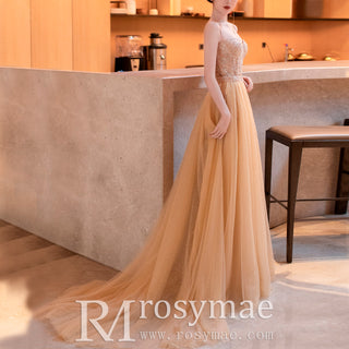 Champagne Evening Dresses with Detachable Skirt Sequin