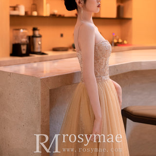 Champagne Evening Dresses with Detachable Skirt Sequin