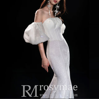 Strapless Straight Neckline Mermaid Wedding Dress with Removable Sleeve