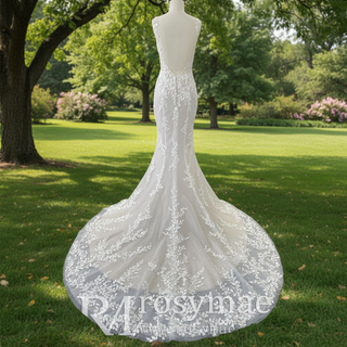 Elegant Lace Mermaid Wedding Dress with Spaghetti Straps