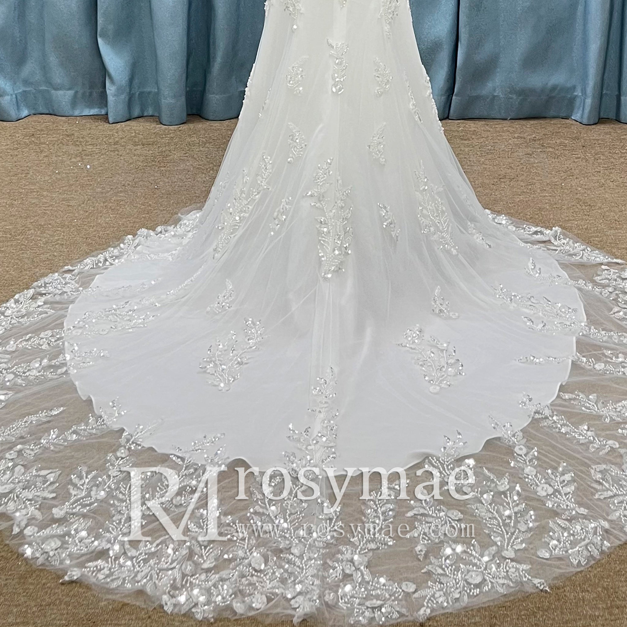 Modern V Neck Lace Spaghetti Strap Mermaid Wedding Dress Open Back Ivory / 0 Modern V Neck Lace Spaghetti Strap Mermaid Wedding Dress Open Back Ivory / 0