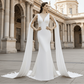 Mermaid Deep V-neck Backless Wedding Dress for Women - Rosymae