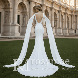 Mermaid Deep V-neck Backless Wedding Dress for Women - Rosymae