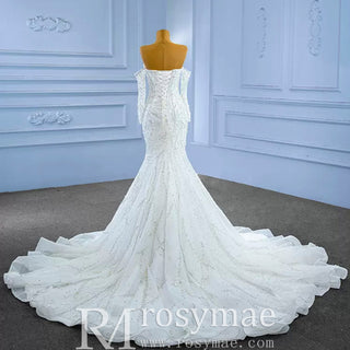 Mermaid Detachable Long Sleeve Wedding Dress with Sweetheart - Rosymae