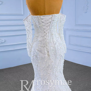 Mermaid Detachable Long Sleeve Wedding Dress with Sweetheart - Rosymae