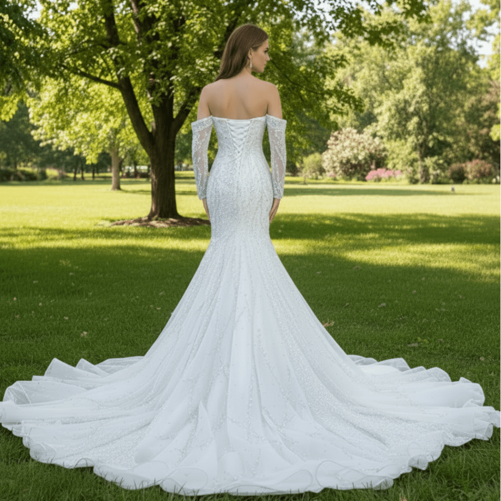 Mermaid Detachable Long Sleeve Wedding Dress with Sweetheart - Rosymae