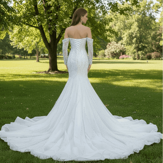 Mermaid Detachable Long Sleeve Wedding Dress with Sweetheart - Rosymae